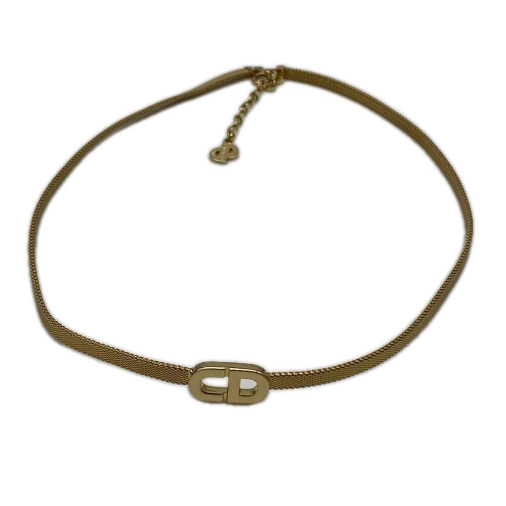 Christian Dior Logo Necklace, Gold GP, Women's